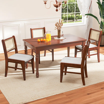 Goflame Rattan Dining Chairs Set of 2/4, Wooden Kitchen Chairs w/Cane Back, Rubber Wood Frame