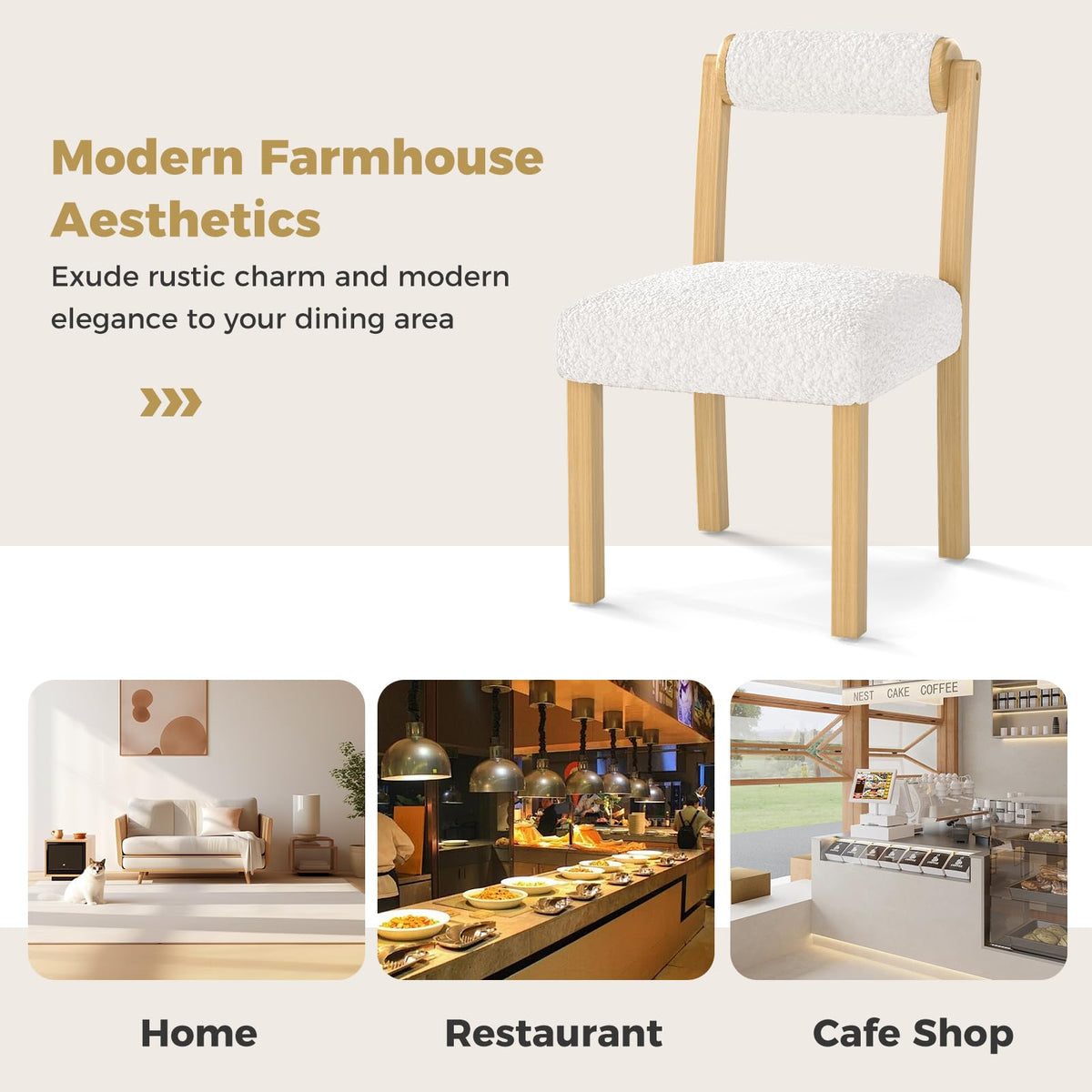 Goflame Wooden Dining Chairs Set of 2/4, Faux Sherpa Upholstered Kitchen Dining Room Chairs w/Rubber Wood Frame