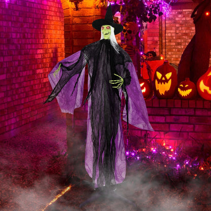 Goflame 7.2 FT Halloween Animatronic Witch, Animated Standing Poseable Figure with Light up Eyes