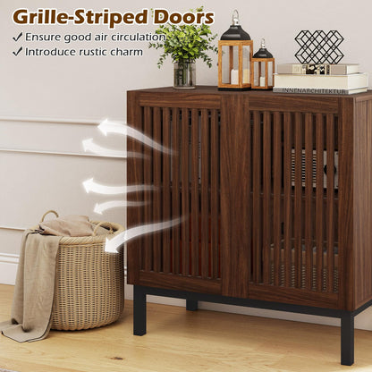 Goflame Sideboard Buffet Cabinet | 32" Farmhouse Coffee Bar with Slatted Doors