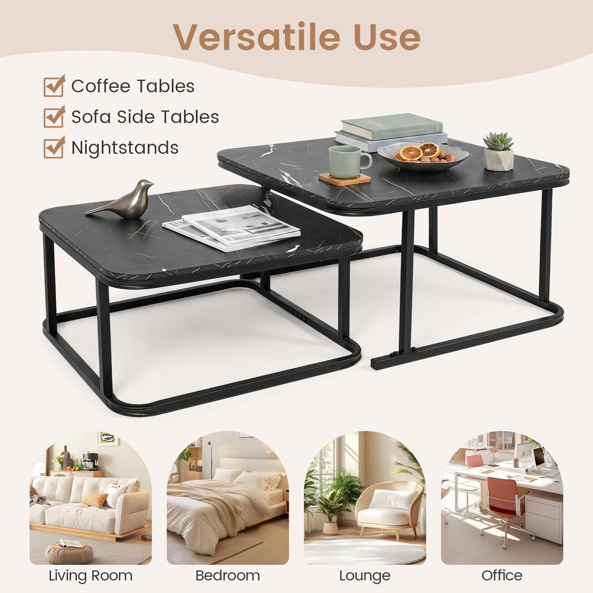 Goflame Nesting Coffee Table Set of 2 with Metal Frame