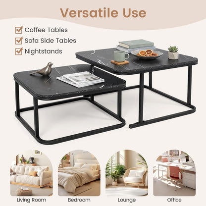 Goflame Nesting Coffee Table Set of 2 with Metal Frame