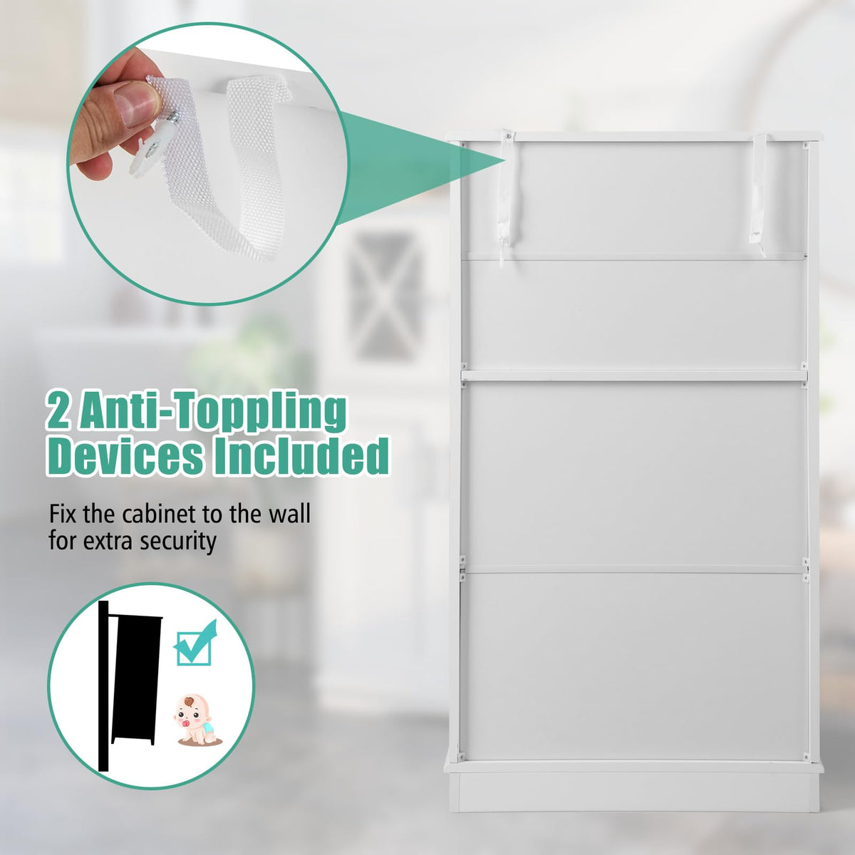 Goflame Bathroom Floor Storage Cabinet - Linen Floor Cabinet with Doors and Adjustable Shelves