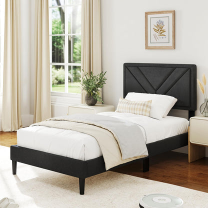 Queen/Full/Twin Size Upholstered Platform Bed Frame with Diagonal Channel Tufted Headboard
