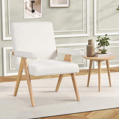 Goflame Mid-Century Modern Accent Chair, Sherpa Fabric Reading Chair with Padded Armrests