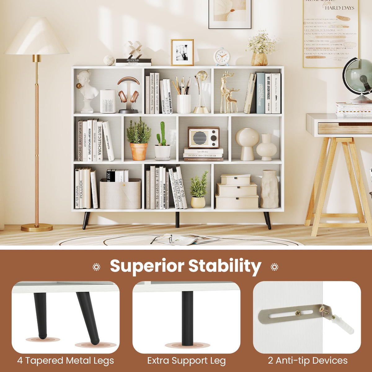 Goflame 10 Cube Bookcase with 5 Metal Legs for Living Room