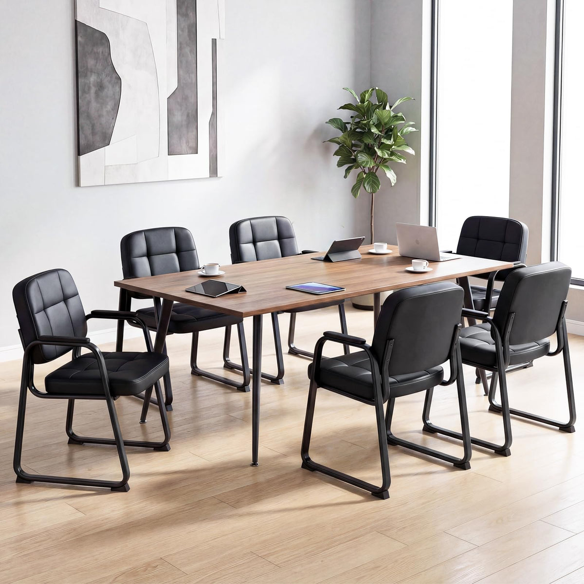 Goflame Waiting Room Leather Office Reception Chairs with Padded Armrests