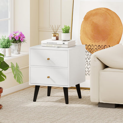 Goflame Night Stand with 2 Drawers Mid Century Modern Bedside Table