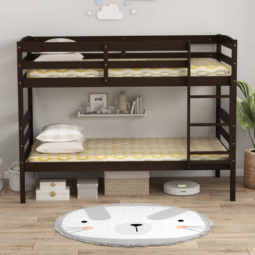 Goflame Bunk Bed, Solid Wood Detachable Bed Frame with High Guardrails & Integrated Ladder