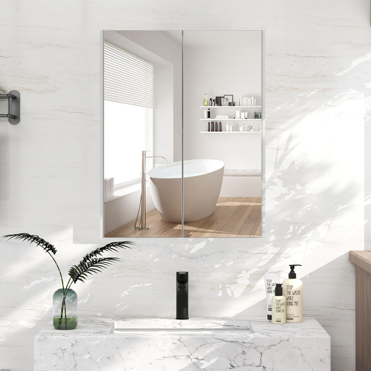 Goflame Medicine Cabinet, 24.5" x 25.5" Bathroom Wall Cabinet with 2 Mirror Door