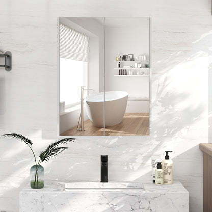 Goflame Medicine Cabinet, 24.5" x 25.5" Bathroom Wall Cabinet with 2 Mirror Door