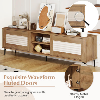 Goflame Mid Century Modern TV Stand for 55-65 Inch TV Waveform Fluted Entertainment Center