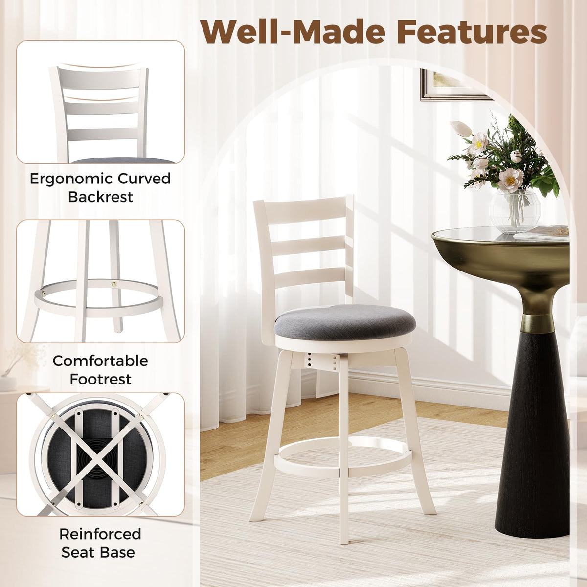 Goflame 25" Counter Height Stools Set of 2/4 with Fabric Upholstered Seat
