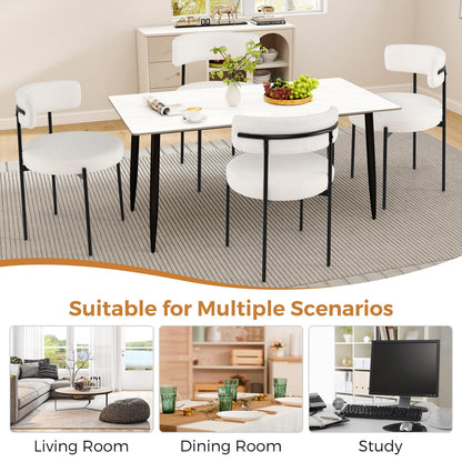 Goflame Sherpa Dining Chairs Set of 4, Upholstered Round Kitchen Chairs with Curved Backrest & Metal Legs