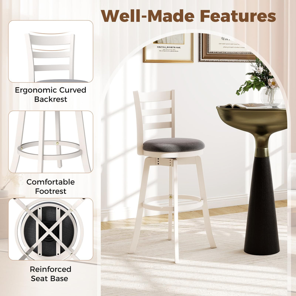 Goflame 30.5" Bar Height Stools Set of 2/4 with Fabric Upholstered Seat