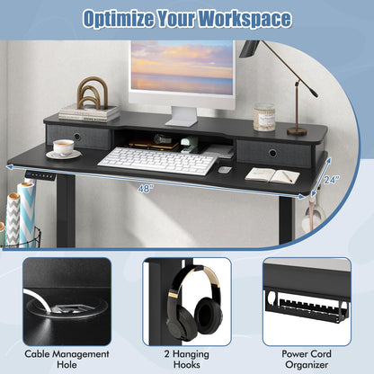 Goflame Electric Standing Desk with 2 Drawers, 48" /55"x 24" Height Adjustable Electric Stand Up Desk with Storage Shelf