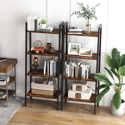 Goflame Industrial 4-Tier Bookshelf, Ladder Bookshelf with Metal Frame, Anti-Tipping Kits