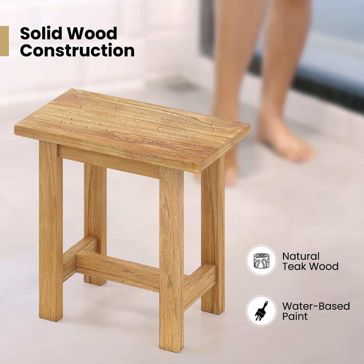 Goflame Teak Shower Bench Stool with Waterproof Spa Bath Seat for Seniors 20''L x 11''W x 18.5''H