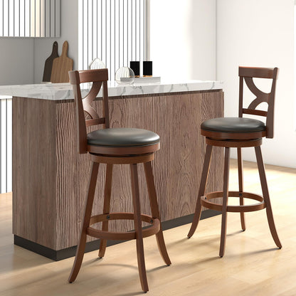 Goflame Bar Stools Set of 2, 30.5" Counter Height Bar Dining Chairs with Back & Footrest, Rubber Wood Frame