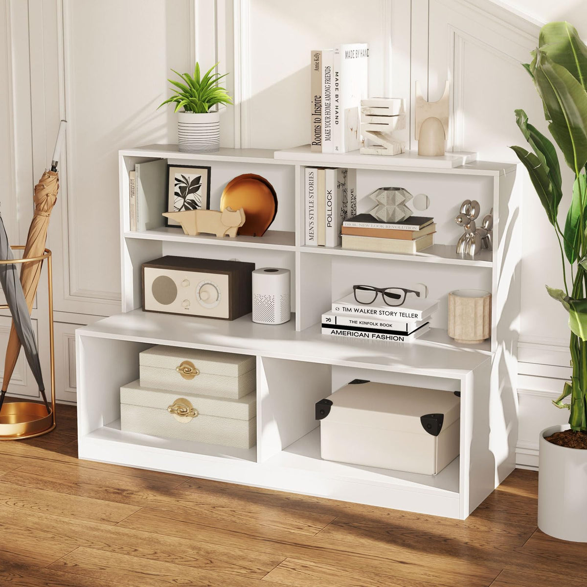 Goflame Storage Bench with Shelf 3-Tier Entryway Storage Cabinet w/Seat