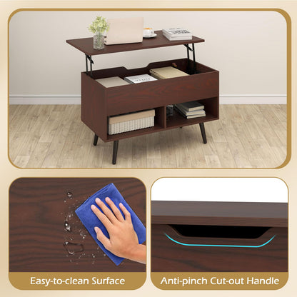 Goflame Lift Top Coffee Table Modern Cocktail Table w/Hidden Compartment & 2 Open Shelves