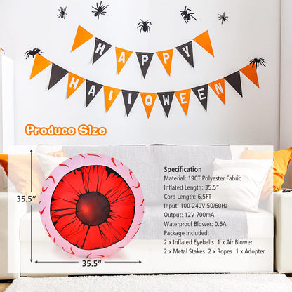2 Pack 3 FT Halloween Inflatable Eyeballs W/ Air Blower, Red LED Lights