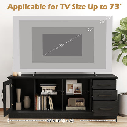 Goflame TV Stand for TVs up to 73”, Entertainment Center w/Cable Management Holes, Drawers