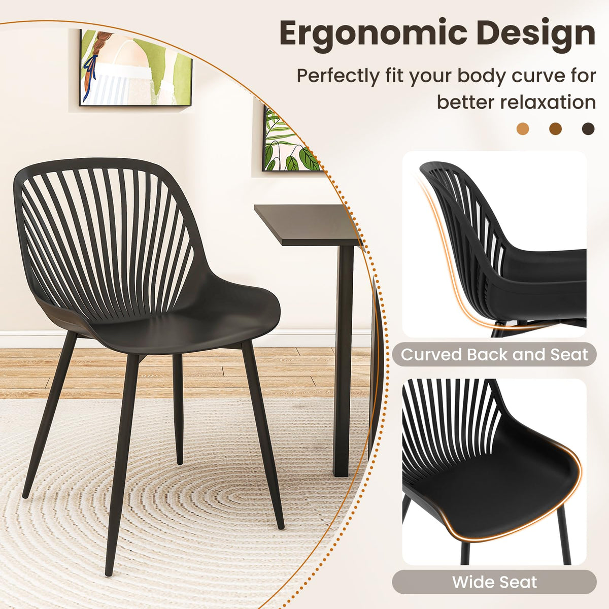 Goflame Black Dining Chairs Set of 4, Modern Kitchen Chairs w/Metal Legs