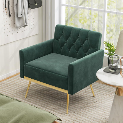 Goflame Modern Velvet Accent Chair Set of 1/2, Mid-Century Upholstered Single Sofa Chair w/Button Tufted Back
