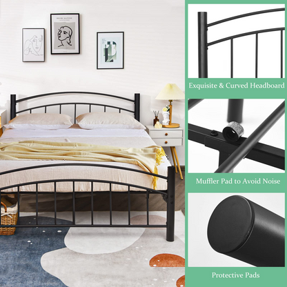 Queen/Full/Twin Size Black Modern Platform Bed with Headboard and Footboard | Metal Bed Frame