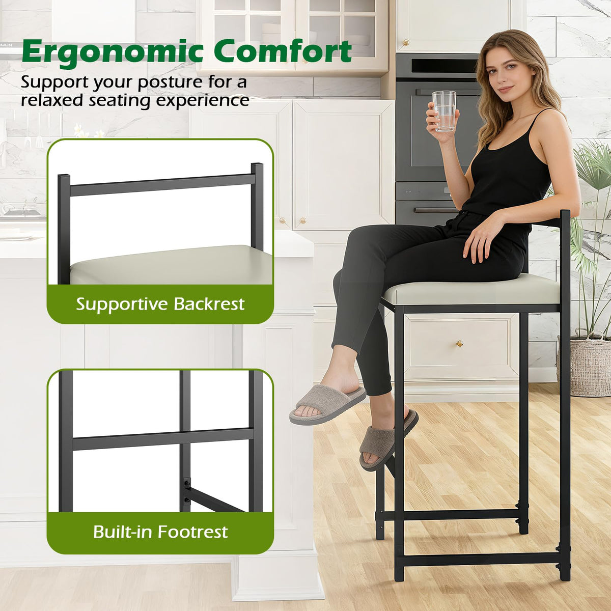 Goflame 26 Inch Modern Metal Bar Stools Set of 2/4 Armless Bar Chairs with Low Back