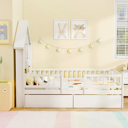 Goflame Twin House Bed with 2 Storage Drawers