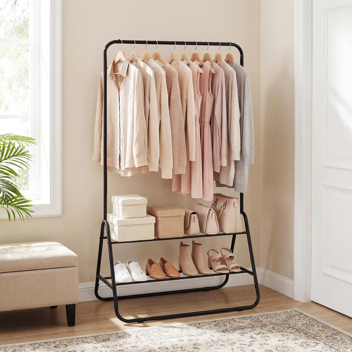Goflame Heavy Duty Clothes Rack | Metal Garment Rack with Hanging Rod and Storage Shelves