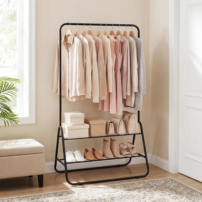 Goflame Heavy Duty Clothes Rack | Metal Garment Rack with Hanging Rod and Storage Shelves