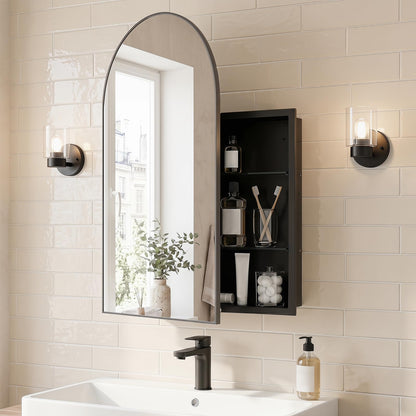 Goflame 34" x 22" Brushed Metal Wall-Mounted Medicine Cabinet for Bathroom
