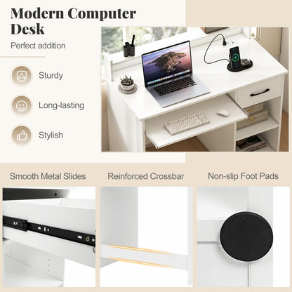 Goflame White Desk with Drawers Modern Home Office Desk