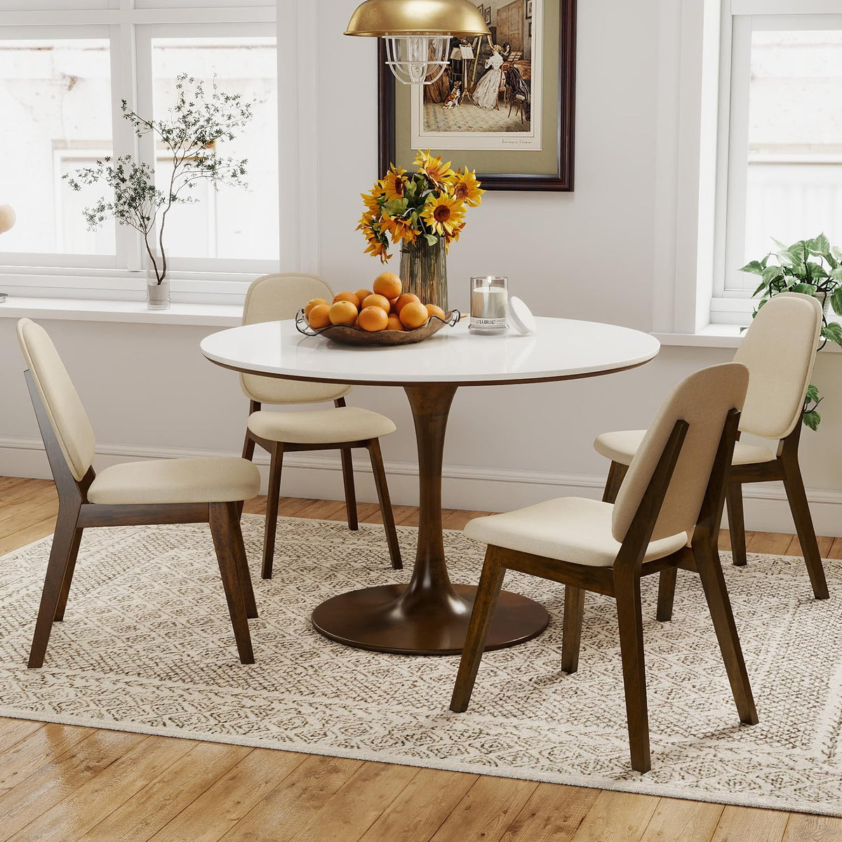 Goflame Wooden Dining Chair Set of 2/4 Mid-Century Modern Upholstered Side Armless Chair