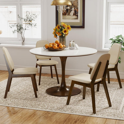 Goflame Wooden Dining Chair Set of 2/4 Mid-Century Modern Upholstered Side Armless Chair