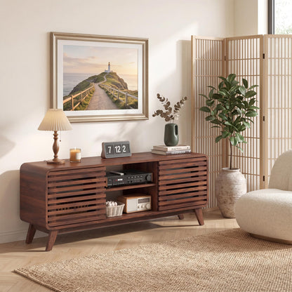 Goflame 58" Mid Century Modern TV Stand for 65 inch TV with Grille Doors