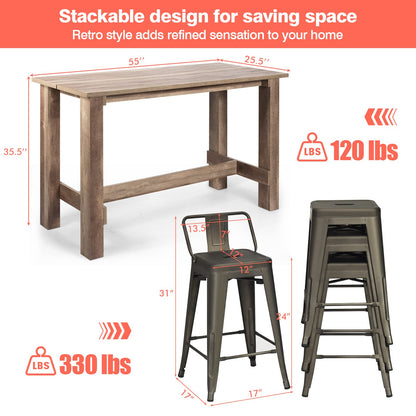 Goflame 5 Pieces Dining Table Set, Rectangular Counter Height Table w/ 4 Metal Bar Stools