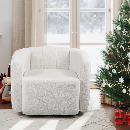 Goflame 360° Swivel Accent Chair - Sherpa Upholstered Boucle Barrel Club Chair with Padded Armrests