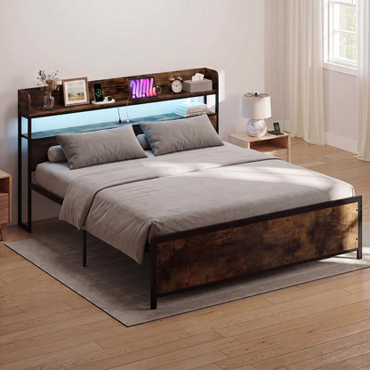 Goflame King Size Bed Frame with Storage Headboard