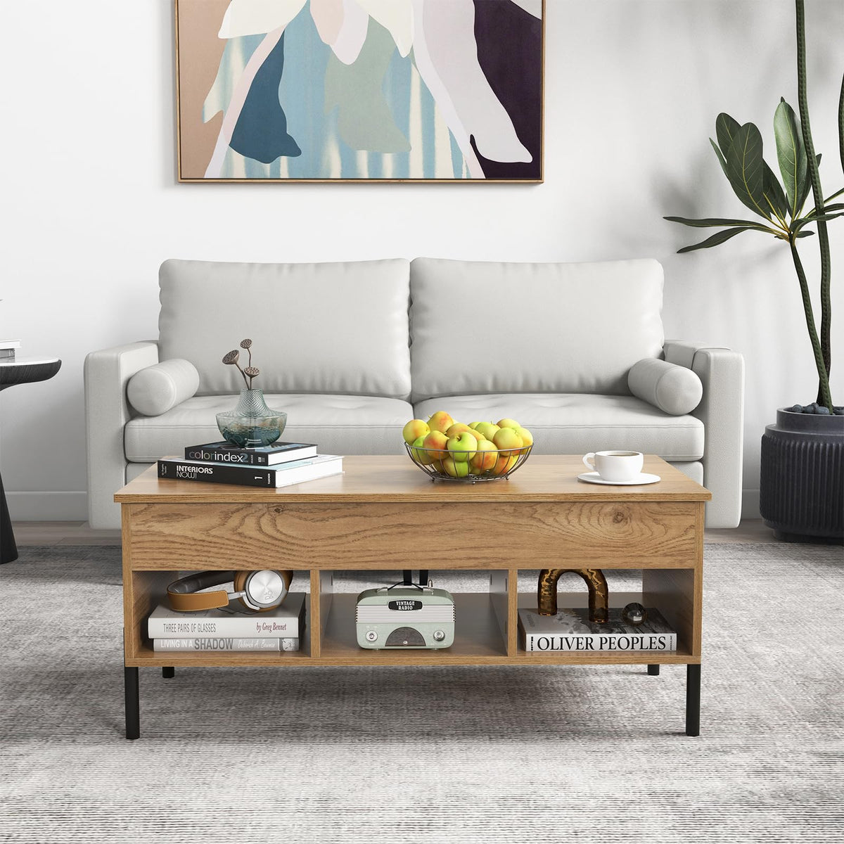 Goflame Lift Top Coffee Table - Living Room Center Table with Lifting Tabletop, Natural