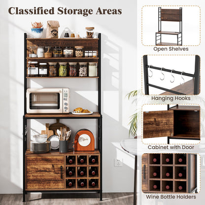Goflame Bakers Rack with Power Outlet, 67” Microwave Stand with Storage Cabinet, Spice Rack