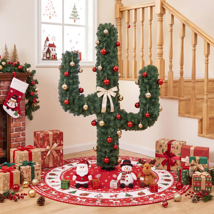 GOFLAME 5/6/7ft Pre-Lit Artificial Cactus Christmas Tree with Metal Stand