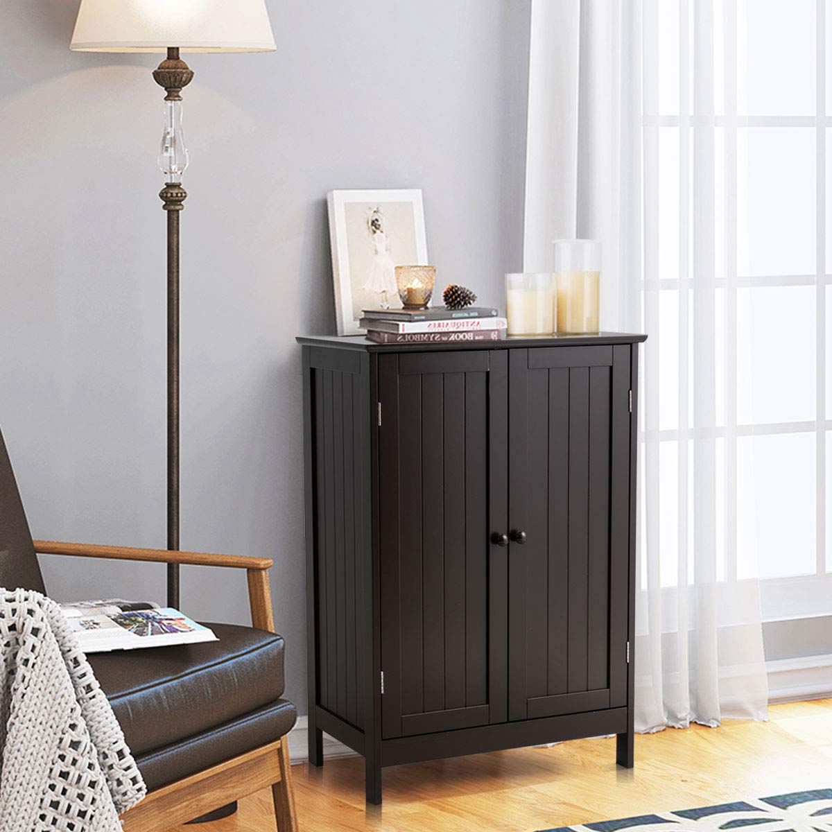 Goflame Storage Cabinet with Doors and Shelves - Freestanding Storage Organizer with Anti-Tipping Device