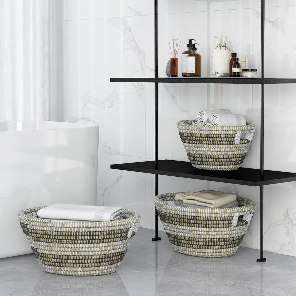Goflame Woven Laundry Basket 24"/20"/16"- Set of 3 Stackable Storage Baskets with Handles