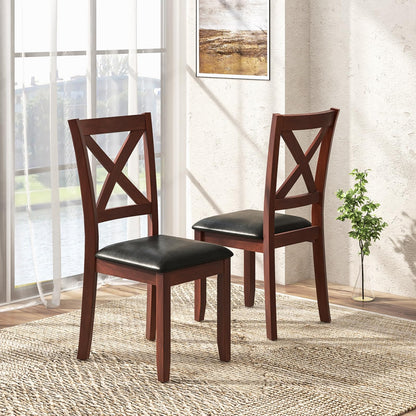 Goflame Wood Dining Chairs, Faux Leather Upholstered Dining Chairs with Rubber Wood Legs