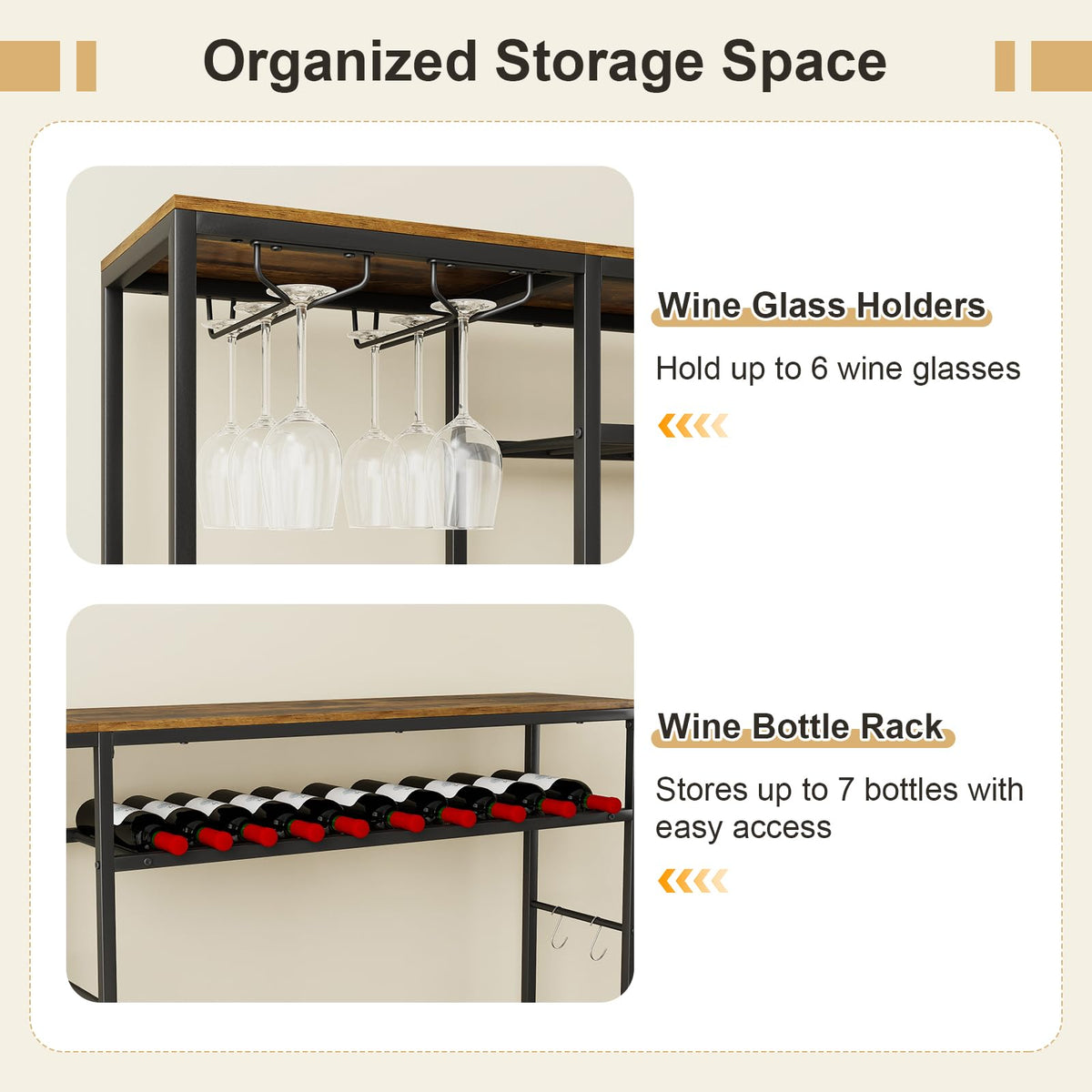 Goflame Tall Wine Bar Cabinet with LED Lights for Kitchen
