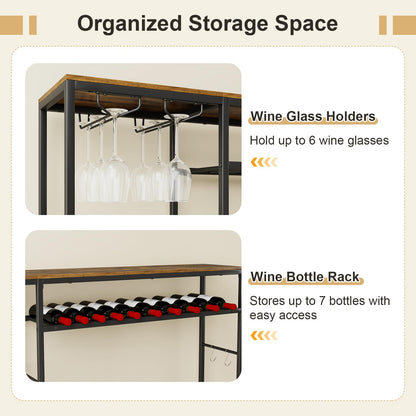 Goflame Tall Wine Bar Cabinet with LED Lights for Kitchen